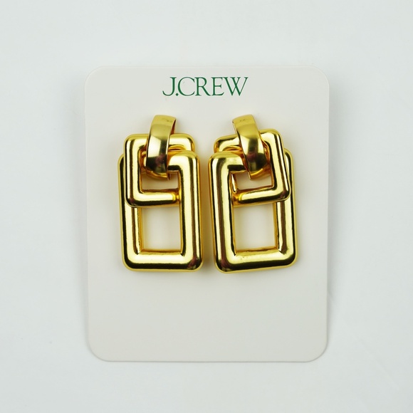 New JCREW Oversized Double-Square Link Earrings in Gold $59 CB811 - Picture 2 of 2